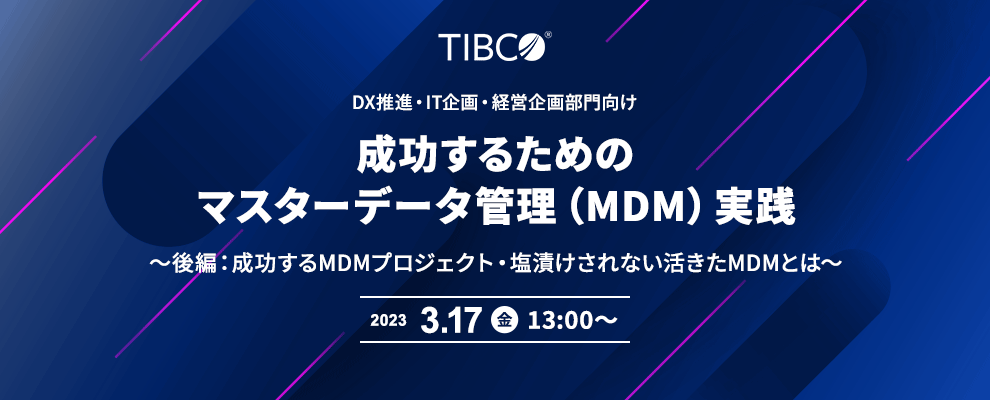 DX推進・IT企画・経営企画部門向け 成功するためのマスターデータ管理（MDM）実践 ～後編：成功するMDMプロジェクト・塩漬けされない活きたMDMとは～