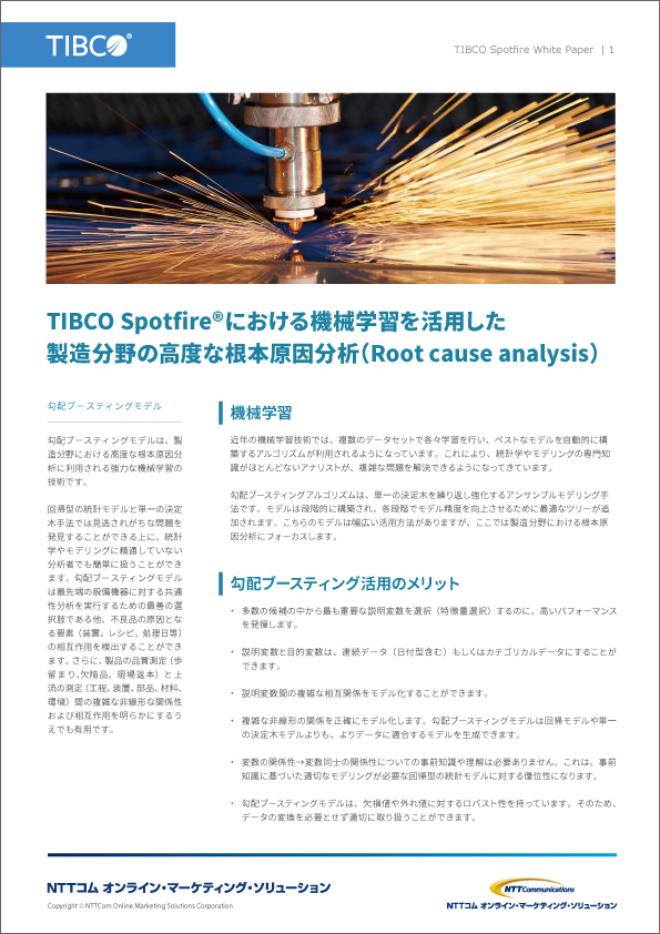 TIBCO Spotfireにおける機械学習を活⽤した製造分野の高度な根本原因分析(Root cause analysis)